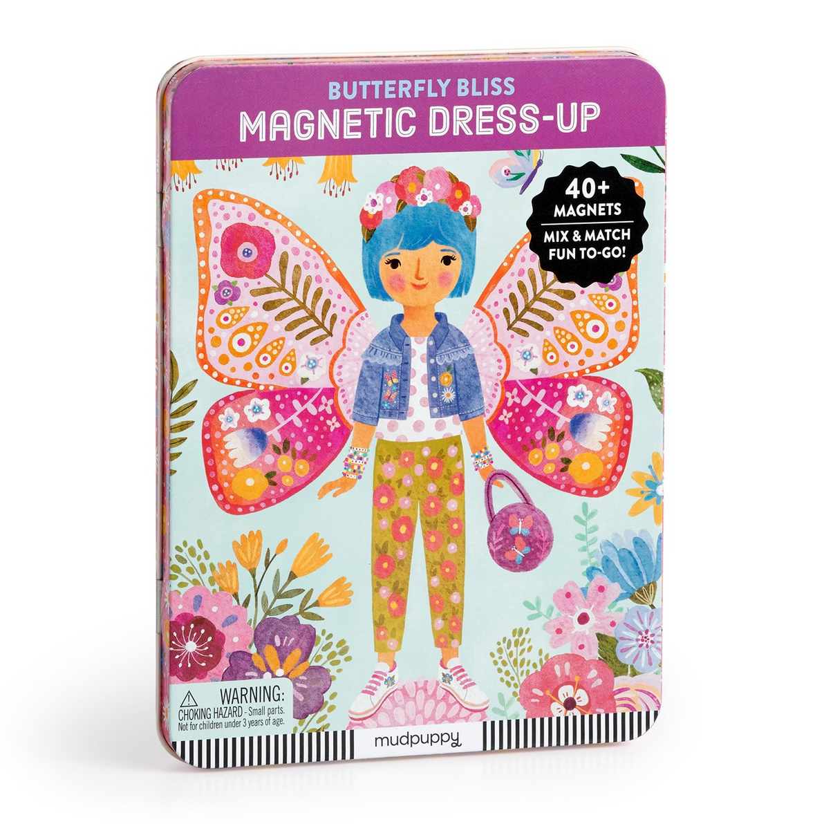 Butterfly Bliss magnetic dress-up toy packaging with a girl character and butterfly wings on a white background.