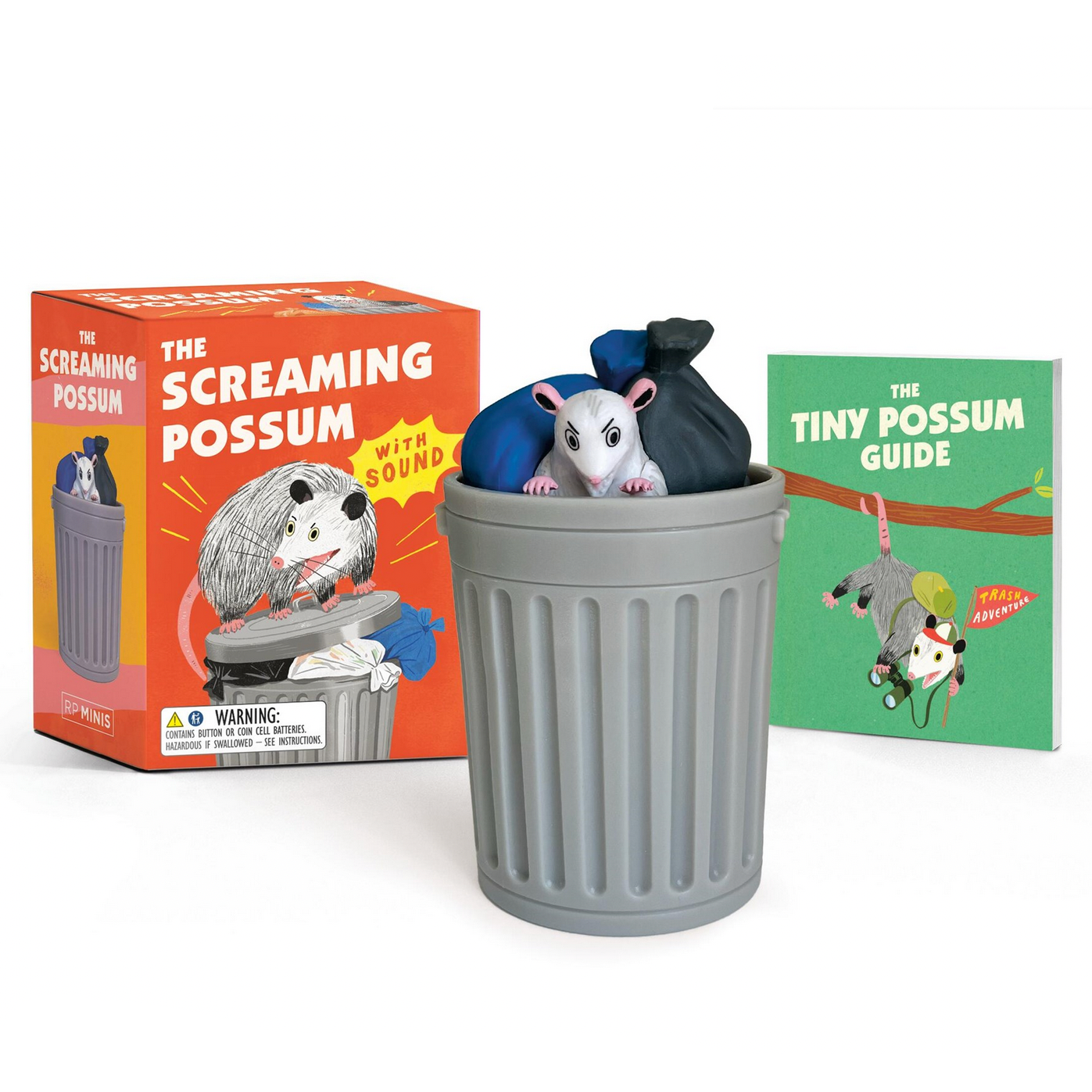 Jacket cover with possum toy, packaging, and guide 