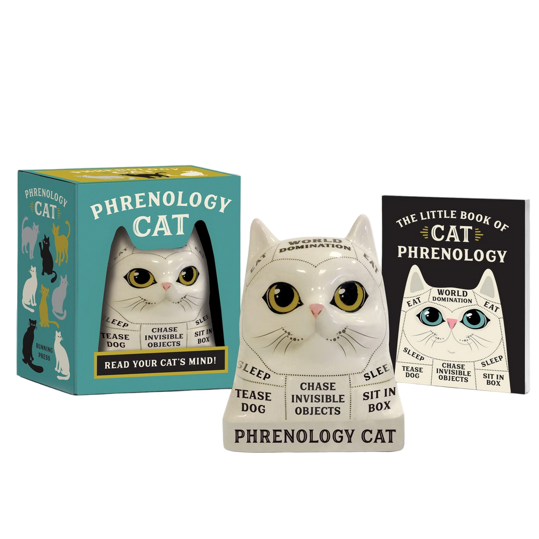Cat-shaped product with 'Phrenology Cat' packaging 