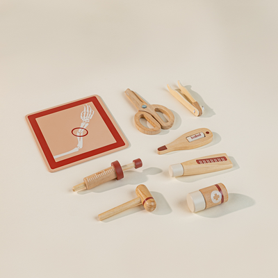 Set of wooden doctor supplies