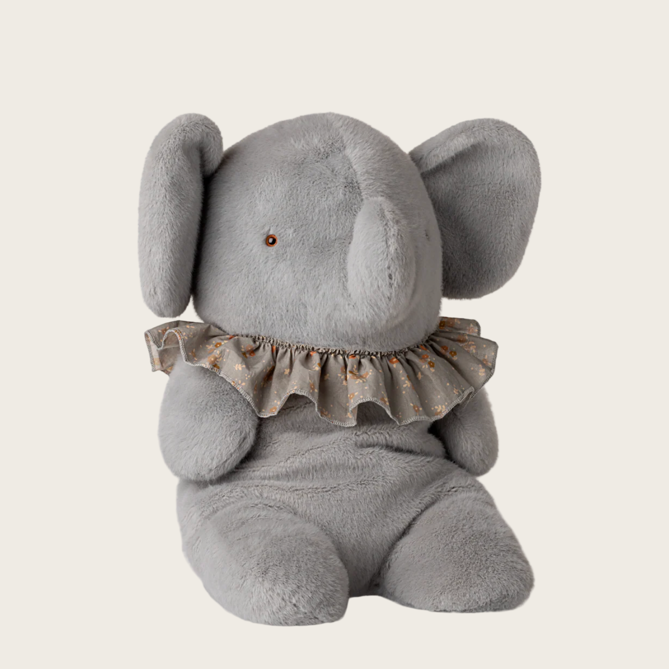 Gray elephant plush toy with a ruffled collar