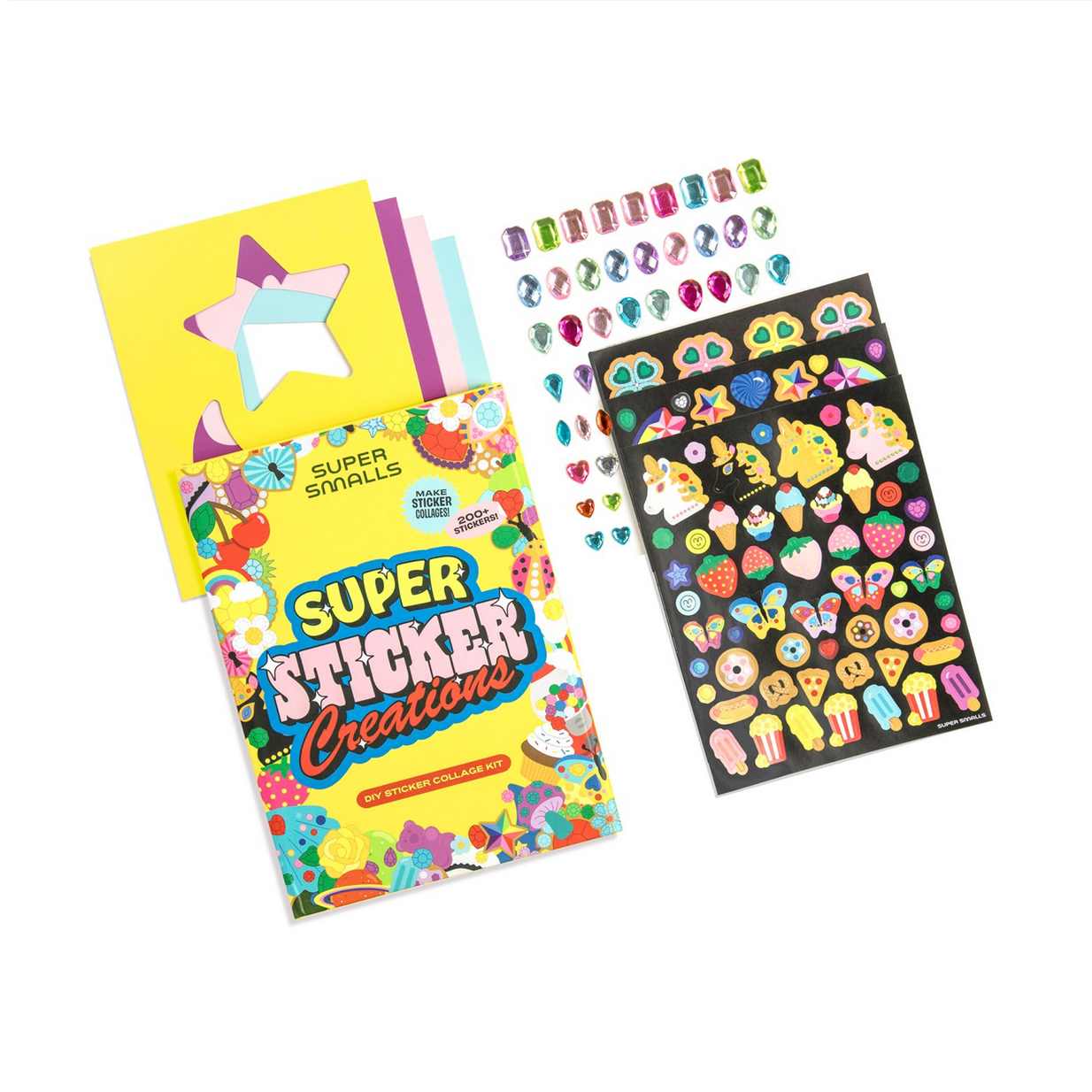 Super Sticker Creations book with colorful stickers on a white background