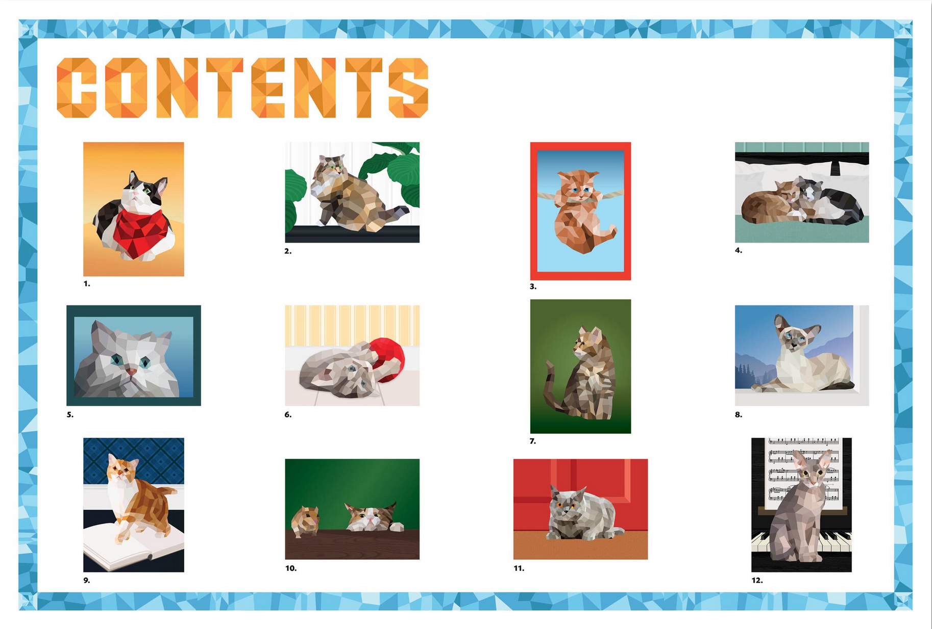 Collection of cat images arranged in a grid with 'Contents' text at the top.