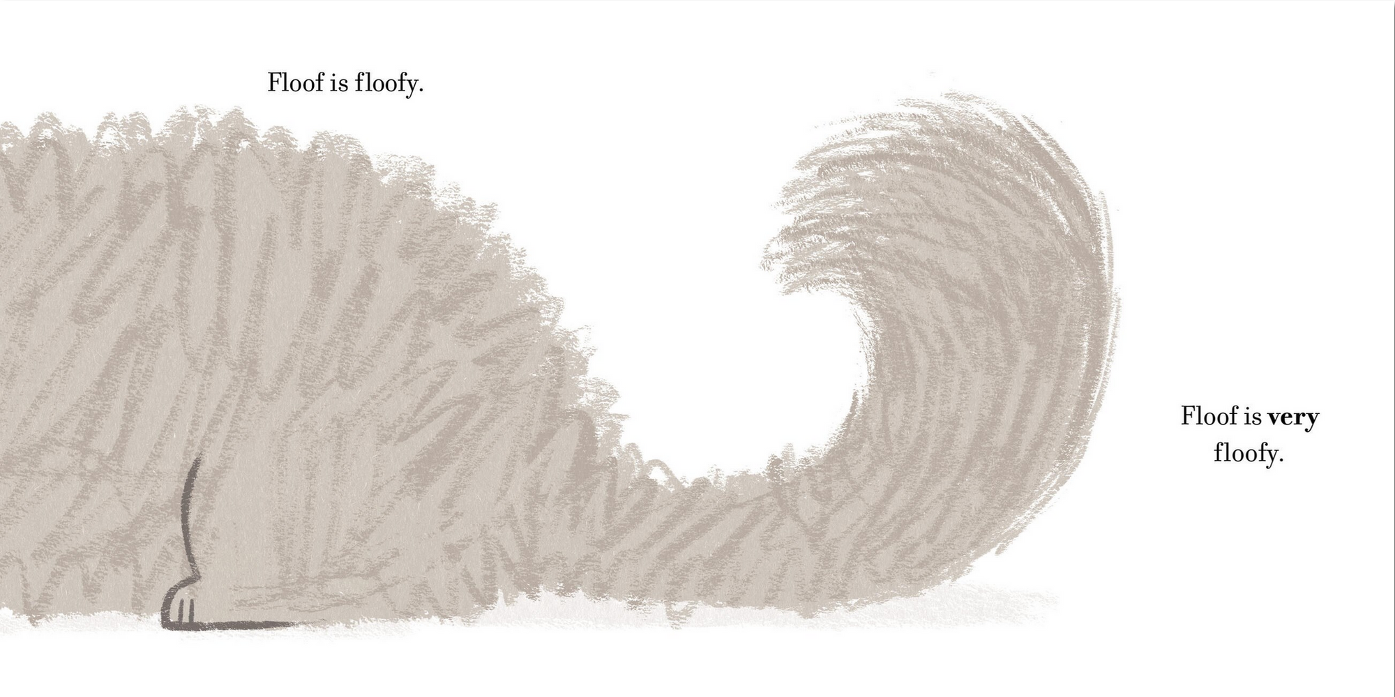 Illustration of a fluffy tail with text indicating its texture on a white background