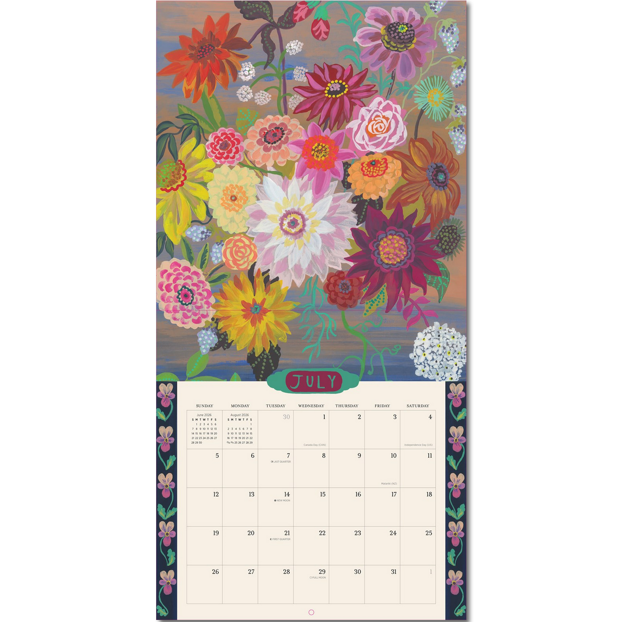 Floral-patterned calendar on a white background