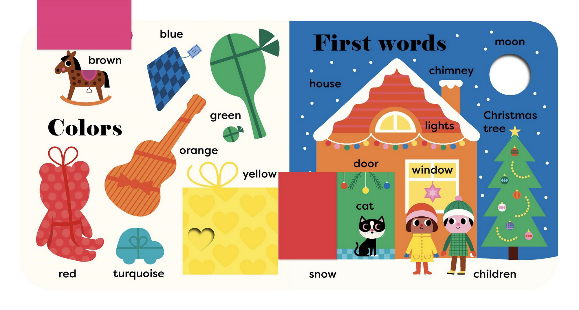 Educational children's book with colorful illustrations and text on a white background