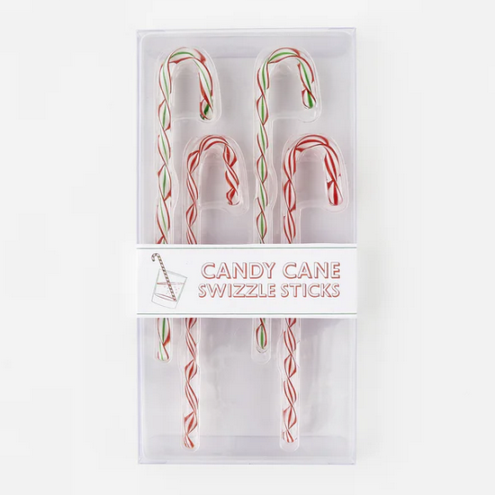 Pack of candy cane swizzle sticks in clear packaging on a white background