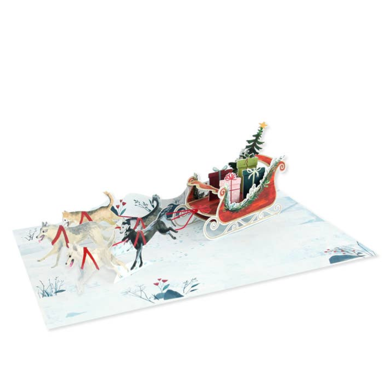 Pop-up card with Santa Claus in a sleigh and reindeer 