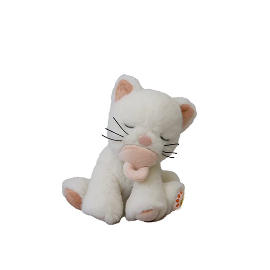 White plush cat toy with pink paws on a white background