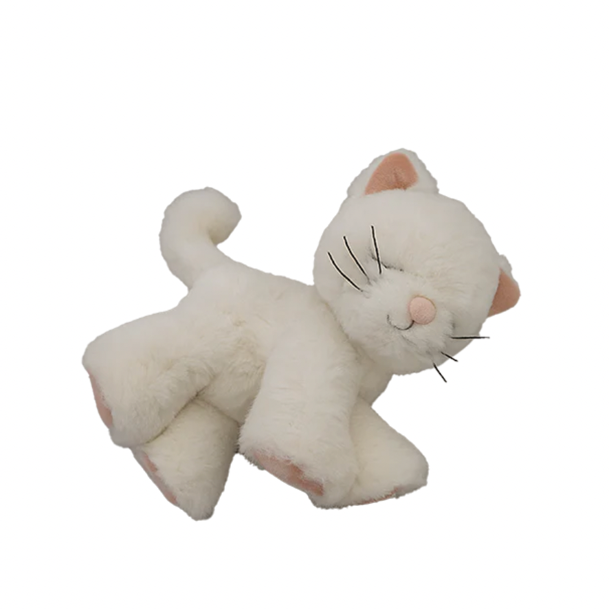 White cat-shaped plush toy on a white background