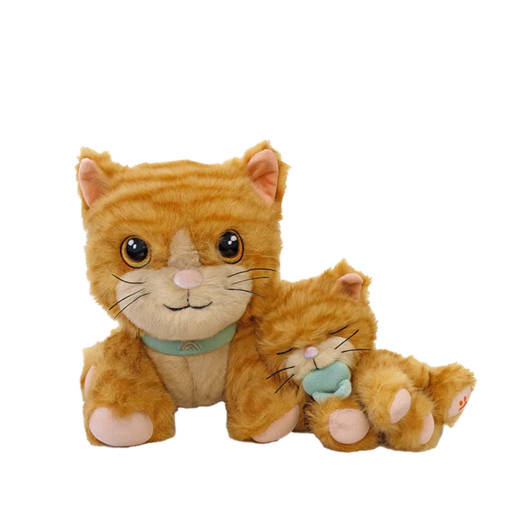 Two plush cat toys on a white background