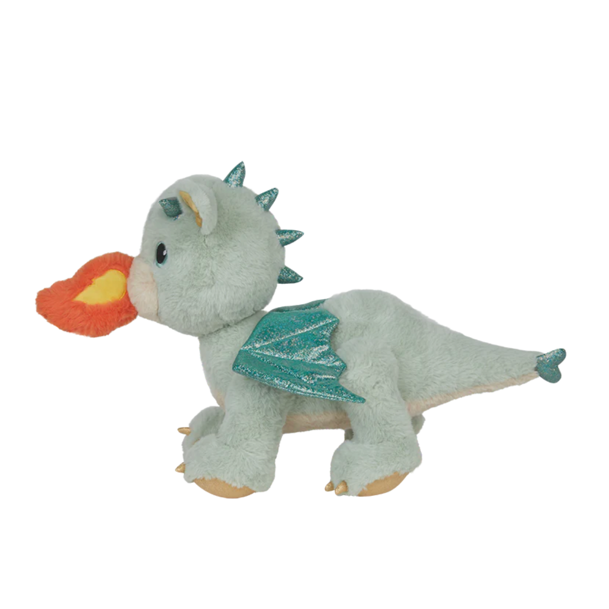 Plush dragon toy on a website page with navigation menus.
