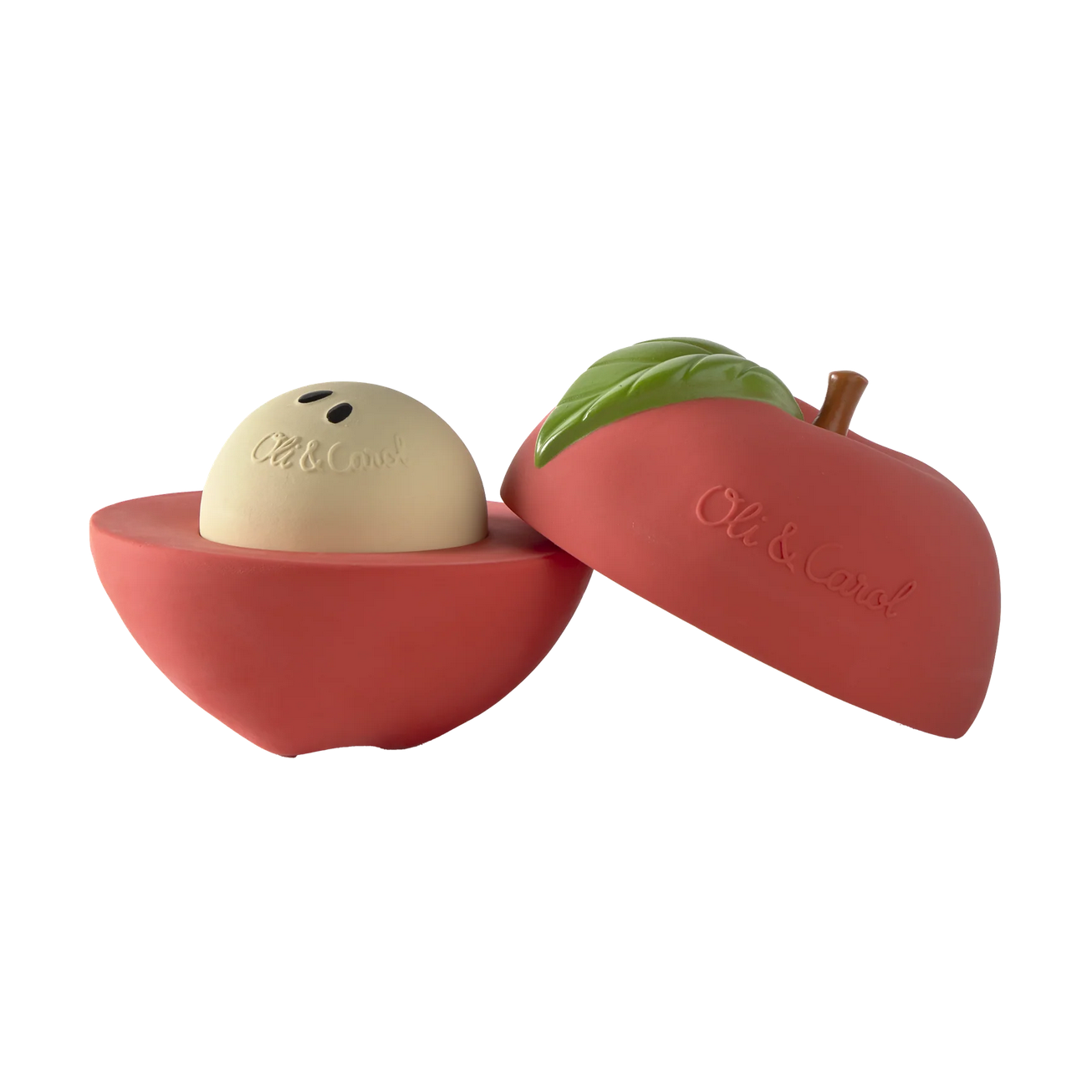 Red apple-shaped ball with beige top, featuring 'OLI & Co' branding on a white background.