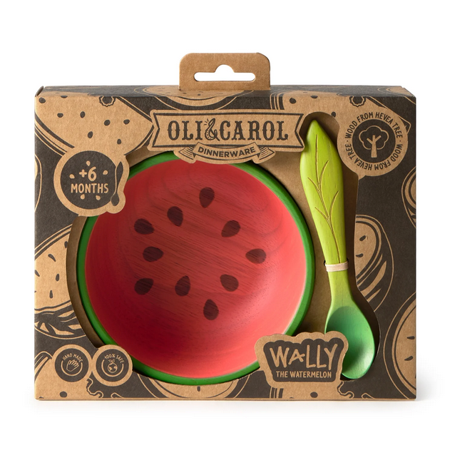 Oli & Carol watermelon-themed dinnerware set in packaging