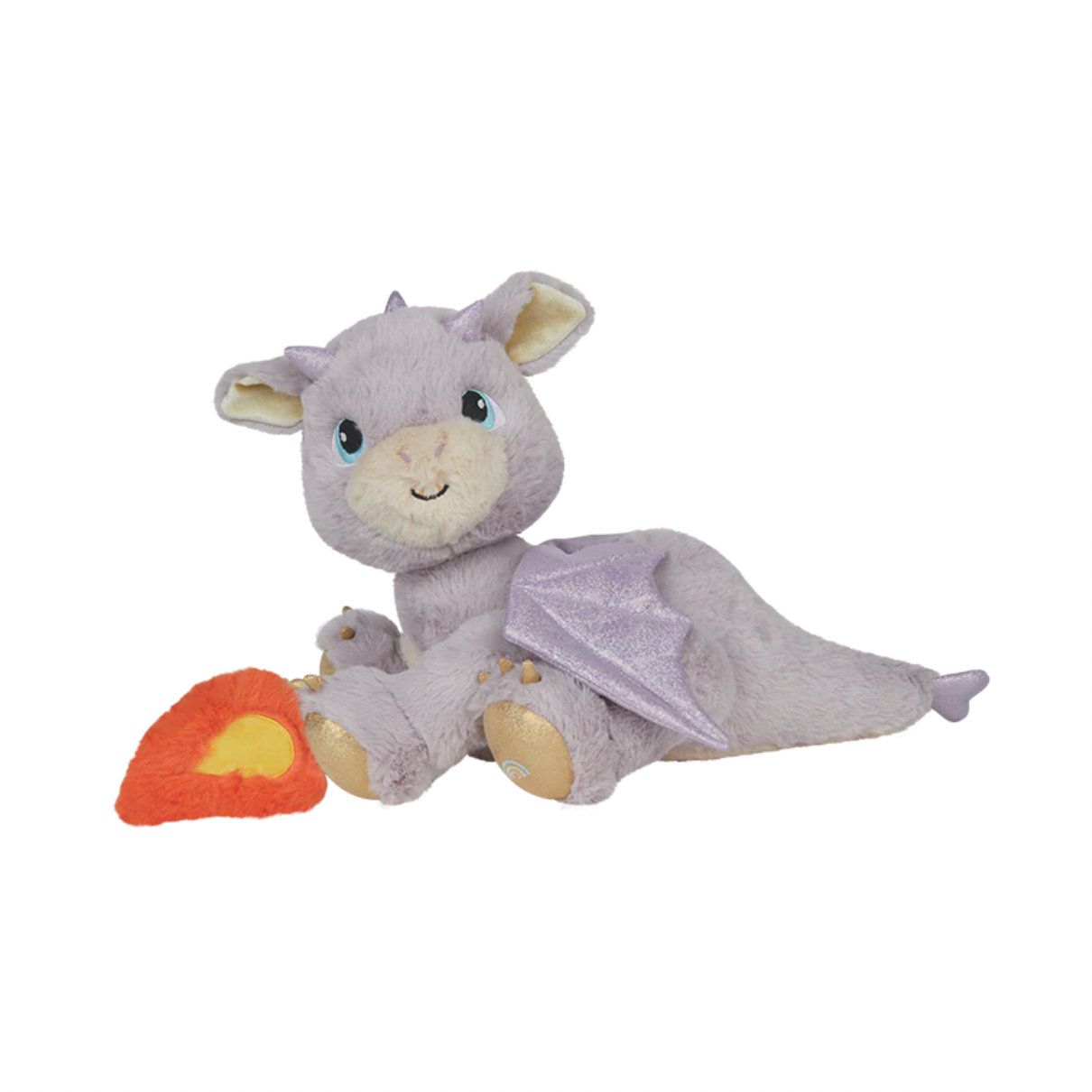 Plush dragon toy with a colorful tail on a white background