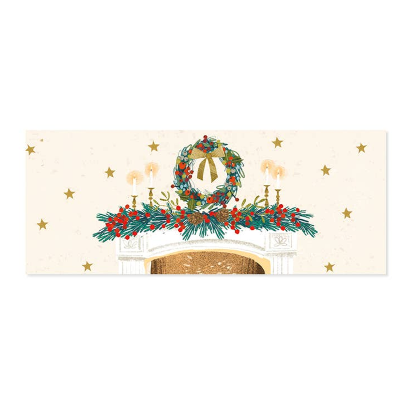 Christmas-themed design with wreath and candles 