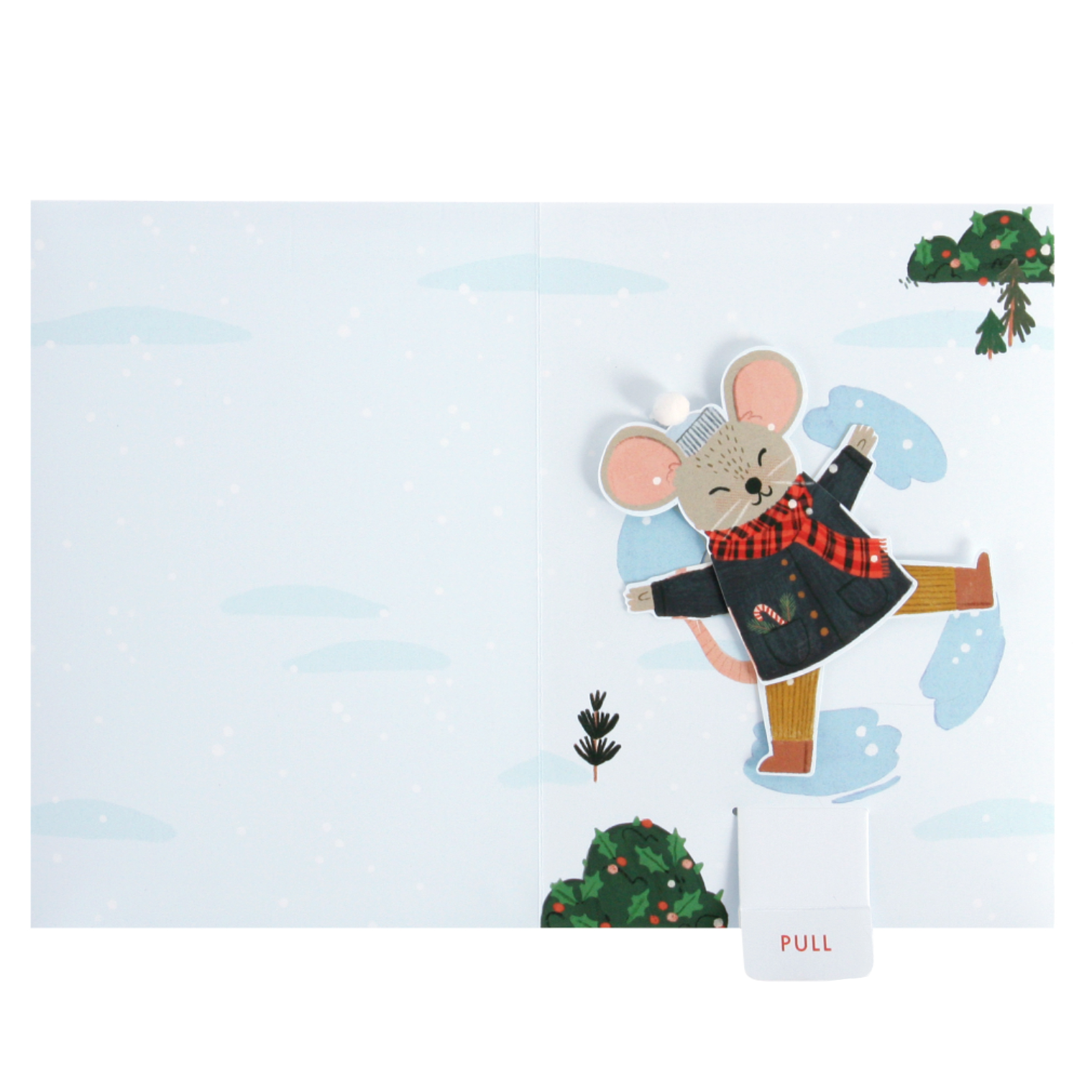 Illustration of a mouse in a coat and scarf on a snowy background