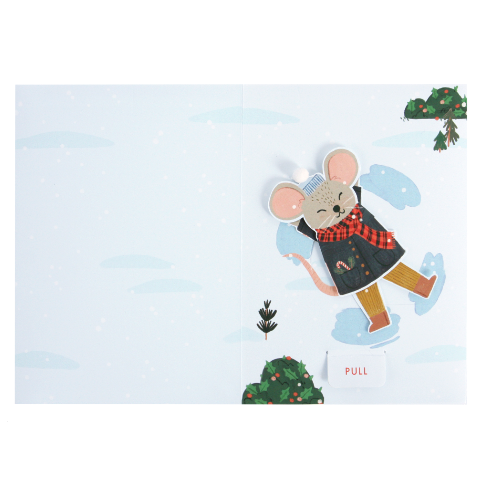 Illustration of a mouse in winter clothing on a snowy background