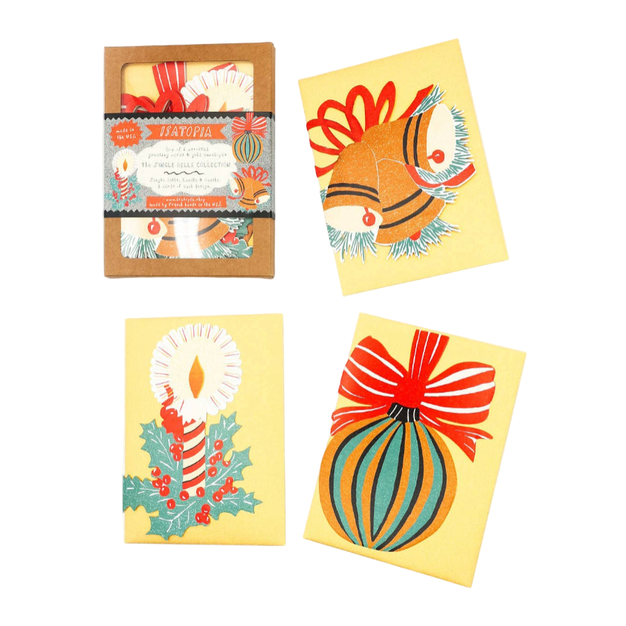 Set of colorful greeting cards with decorative designs on a white background
