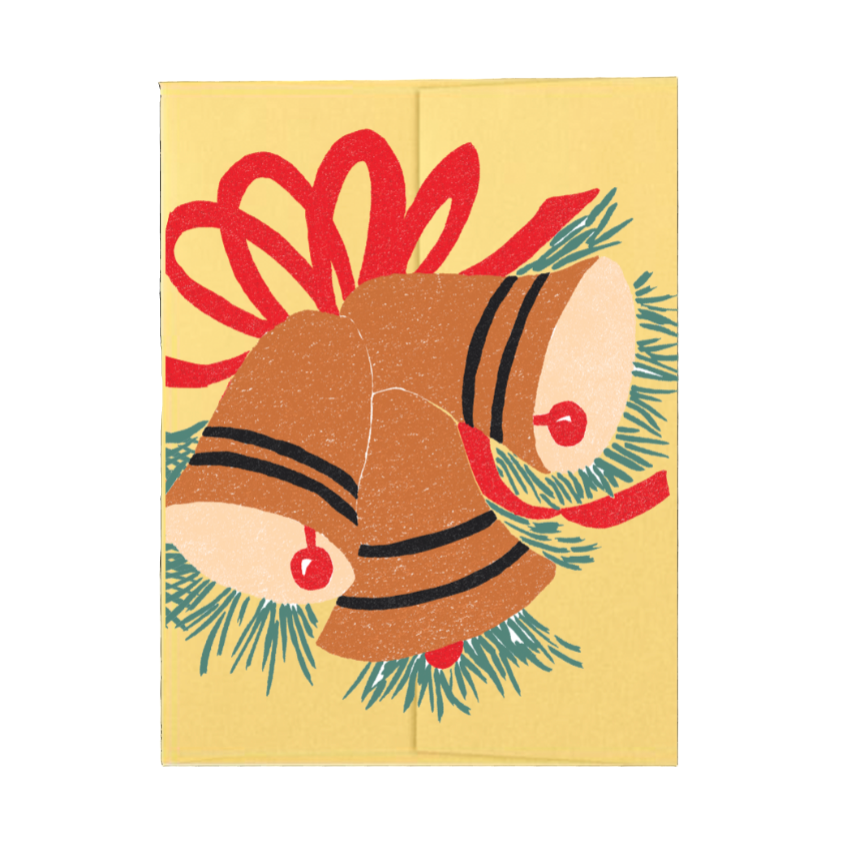 Decorative card with a stylized bell design on a yellow background