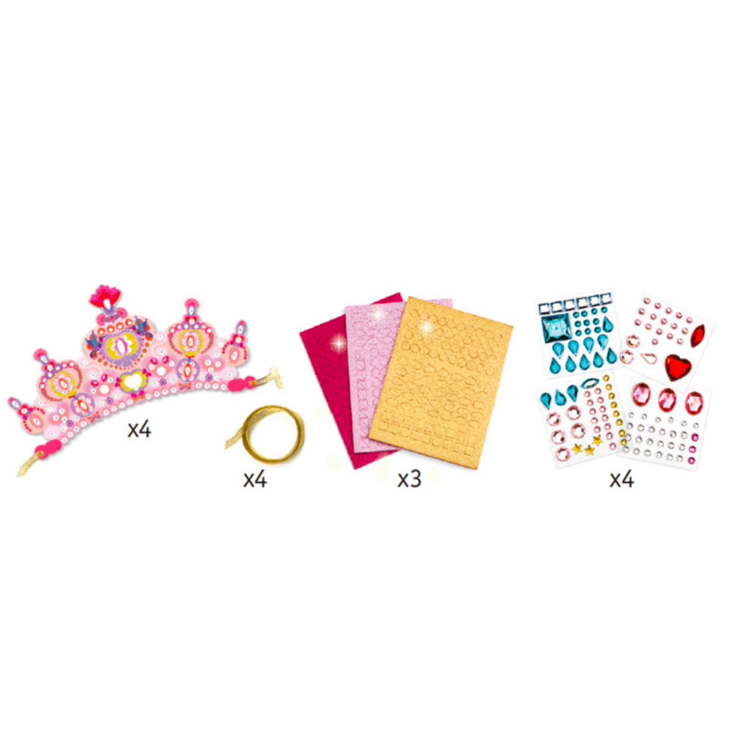 princess tiara, decorative items, and packaging