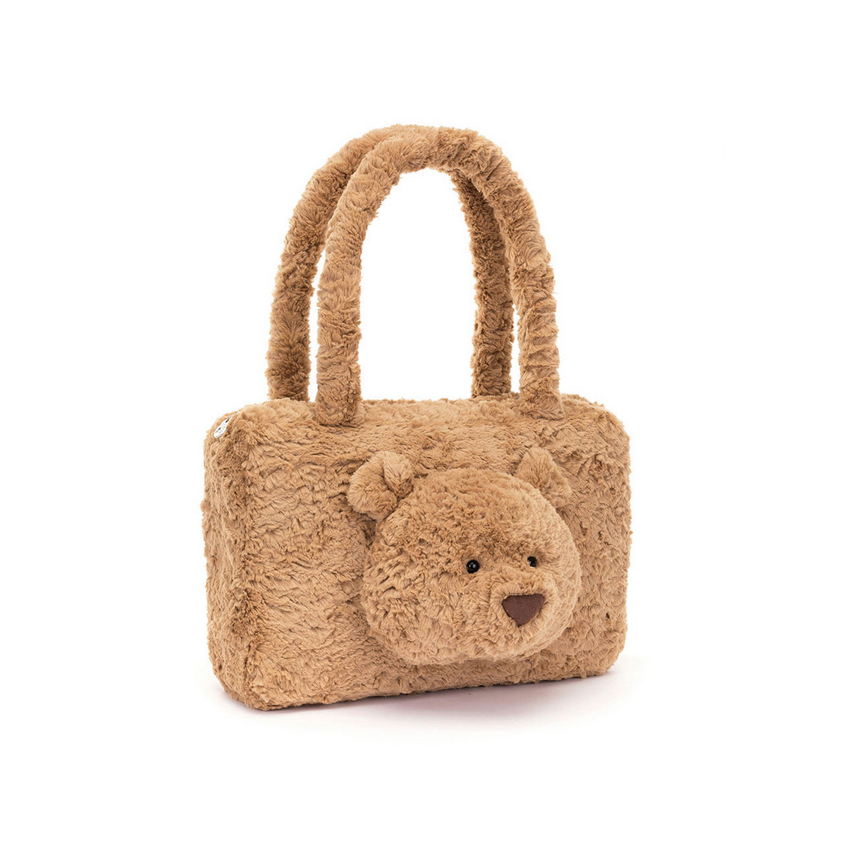 Teddy bear-shaped handbag on a white background