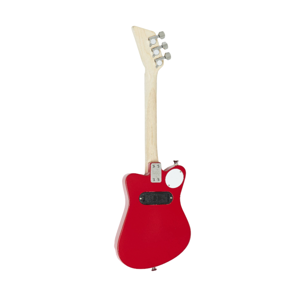 Red electric guitar on a white background