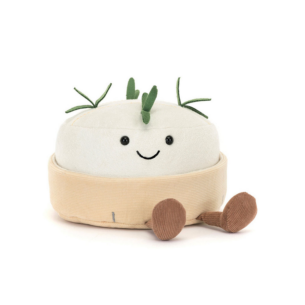 Plush toy shaped like a cheese with a smiling face on a white background