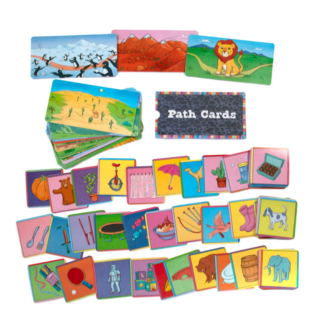 Colorful educational cards on a white background