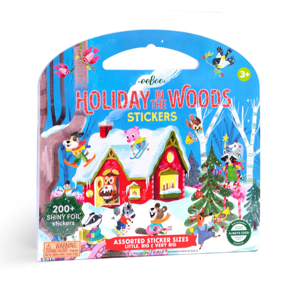 Package of 'Holiday in the Woods' stickers with colorful design on a white background