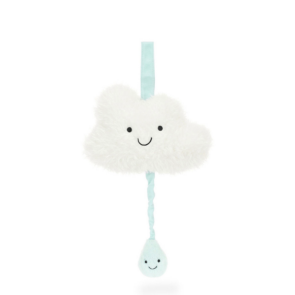 Cloud-shaped musical pull toy with a smiley face on a white background