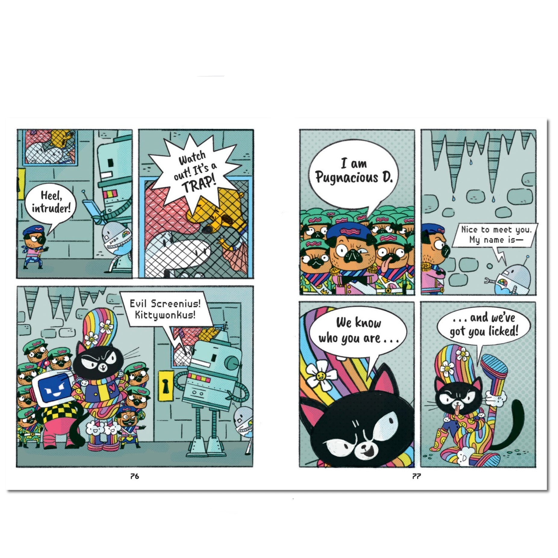 Comic strip with character interactions on a computer screen