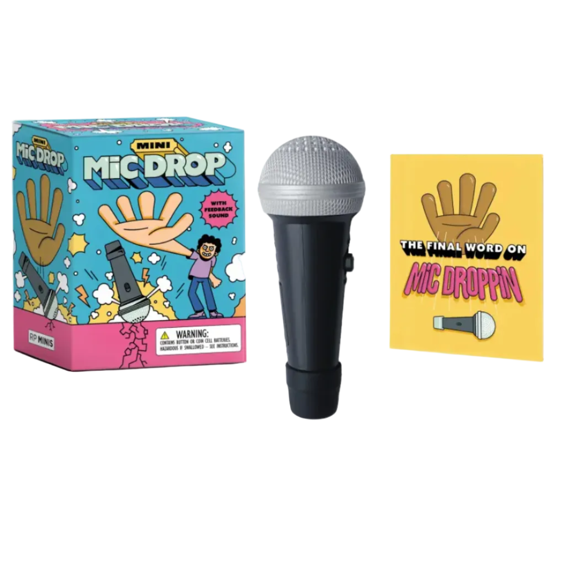 Children's toy microphone with packaging and card on a white background