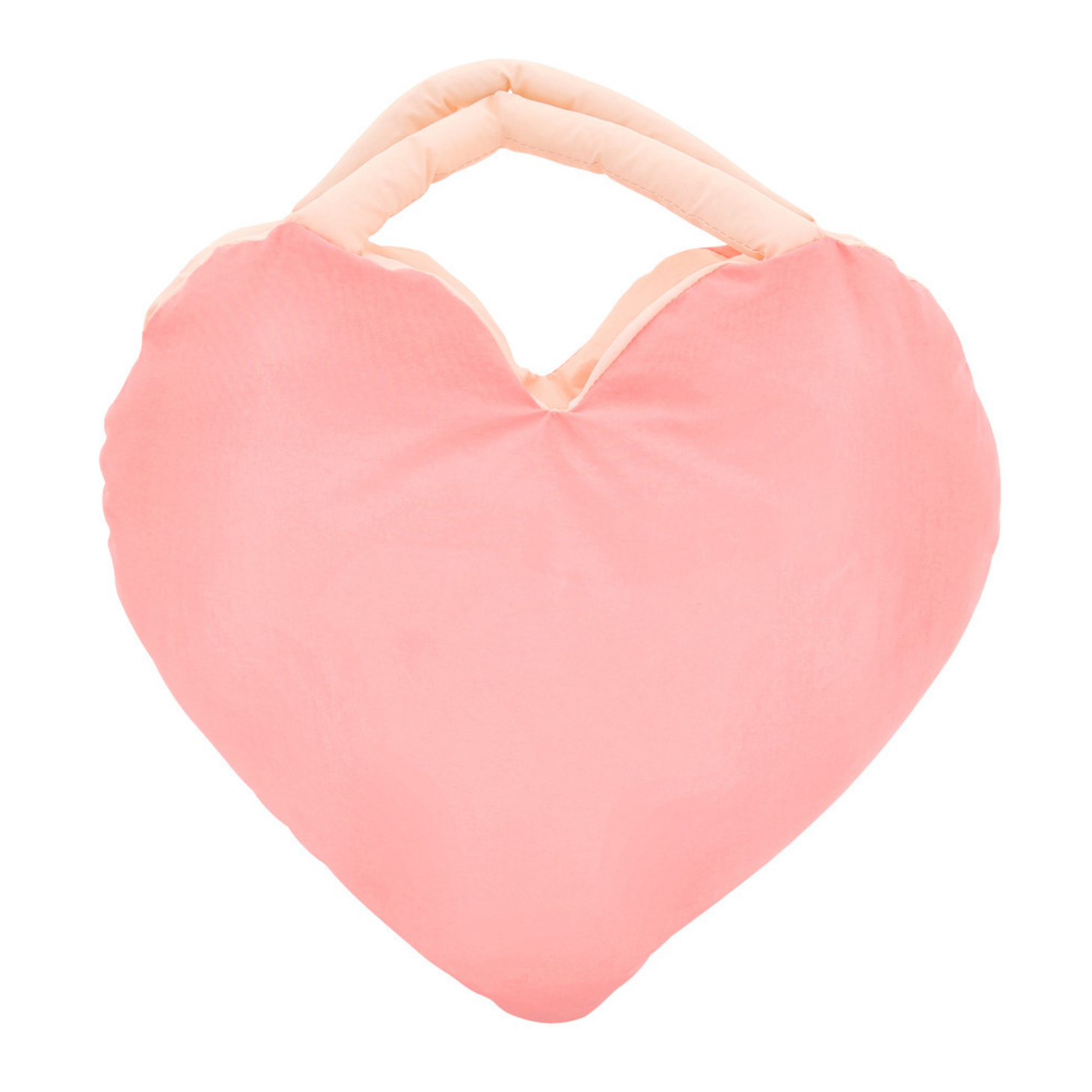 Heart-shaped pink clutch bag with a handle on a white background