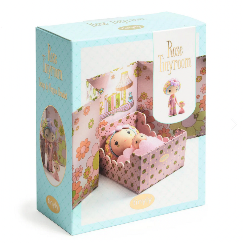 Toy room set in packaging with a doll, on a white background