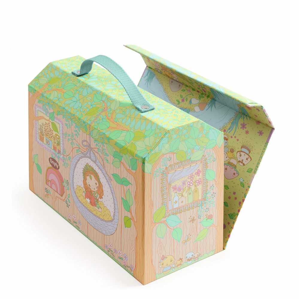 Children's toy box with colorful design on a white background