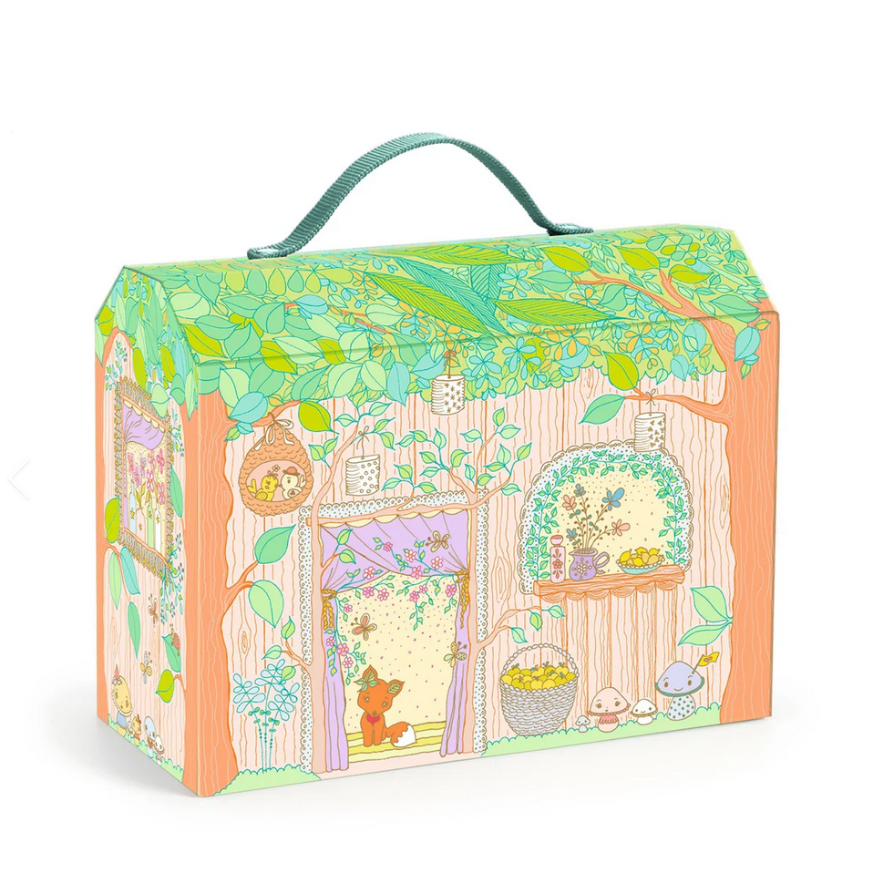 Toy packaging with a forest design and DJECO branding on a white background