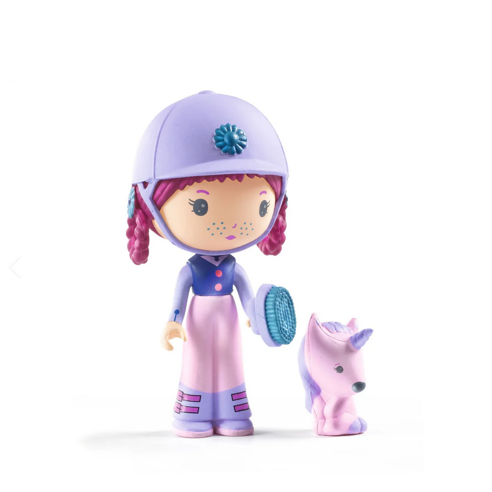 Toy figure with helmet and dog on a white background, featuring the Djeco brand.