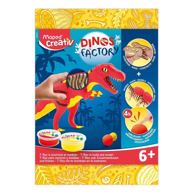 Dinosaur-themed playset packaging with colorful design on a white background