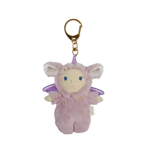 Plush keychain with a purple creature design on a white background