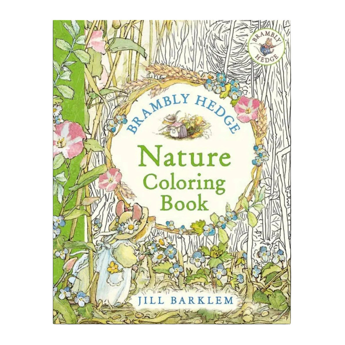 Coloring book cover with nature-themed illustrations on a white background