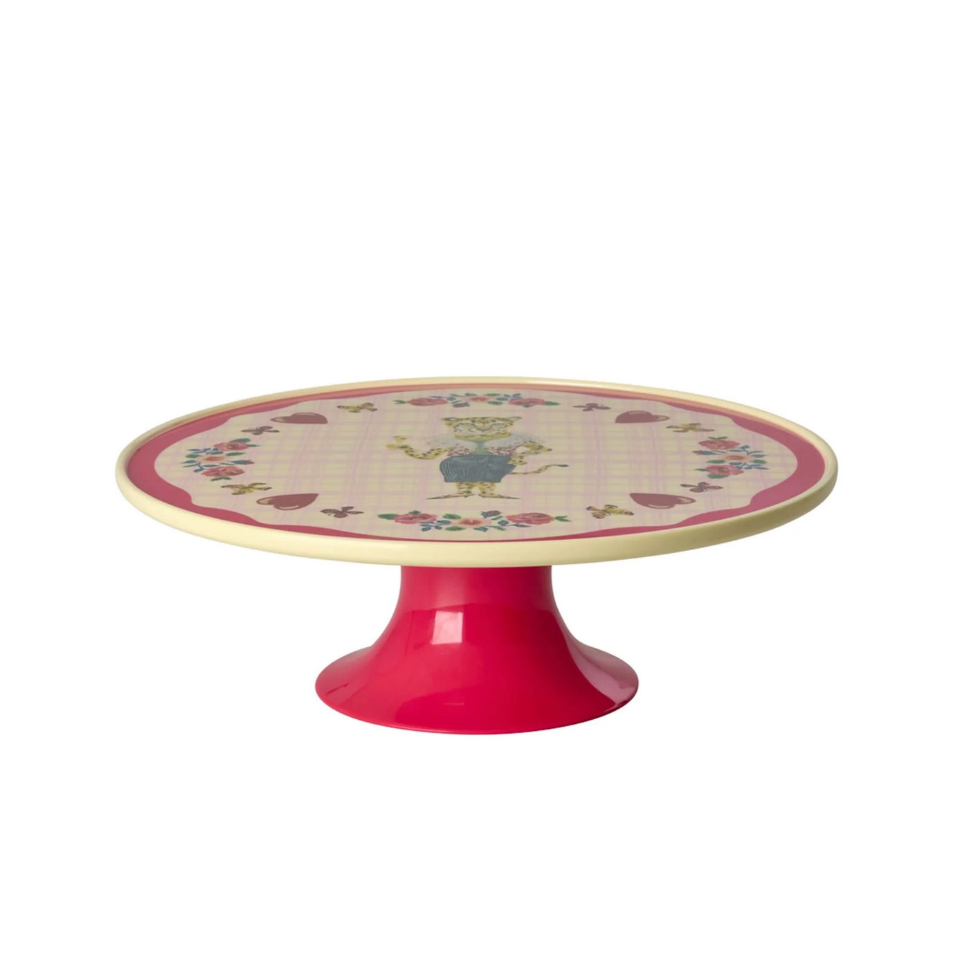Decorative cake stand with floral design on a white background