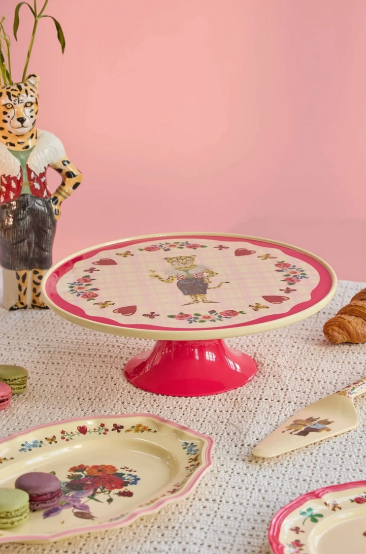 Melamine Cake Stand with Nathalie Lété Print - Low - Red Kiss Color