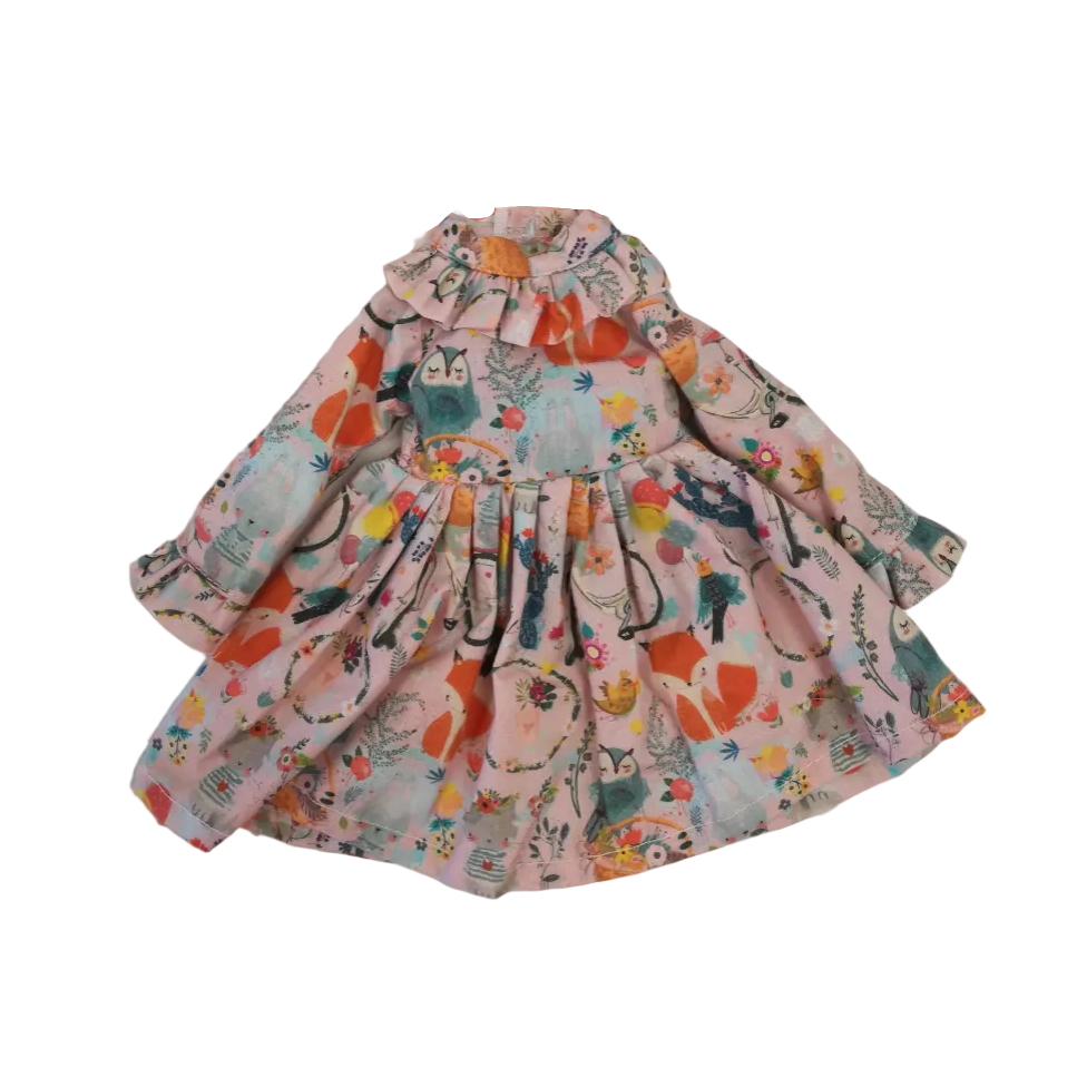 Floral dress on a white background with a pink tag.