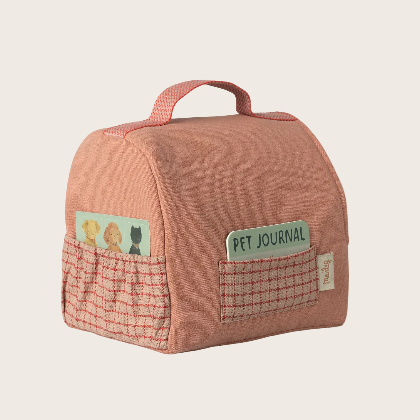 Pink pet bag with 'Pet Journal' pocket 