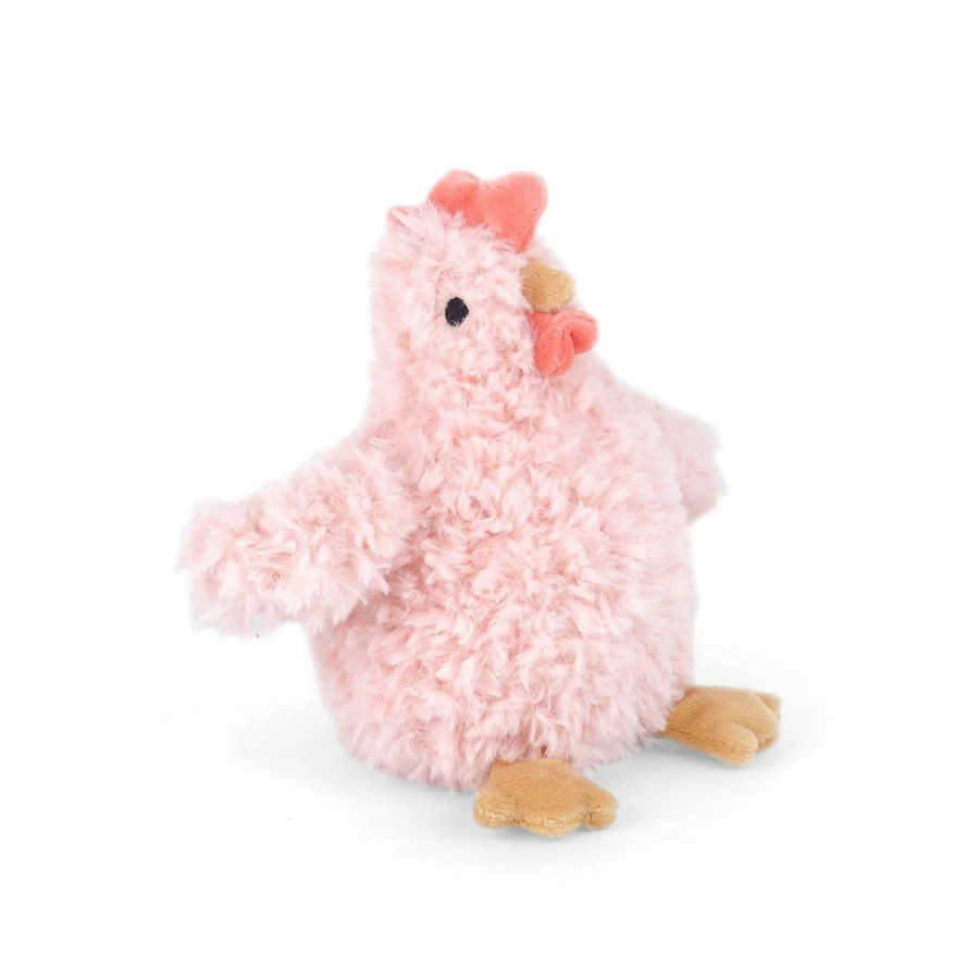 Plush toy chicken on a white background