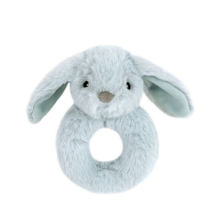 Plush bunny rattle on a white background