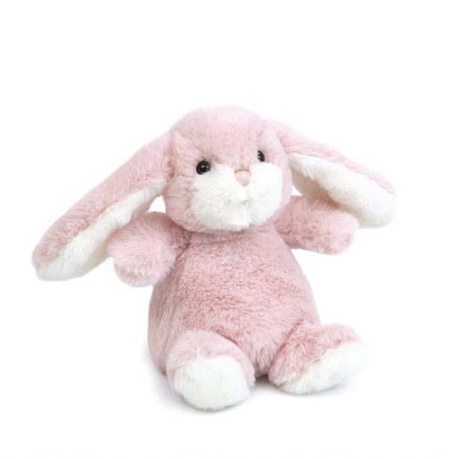 Pink plush bunny toy on a white background