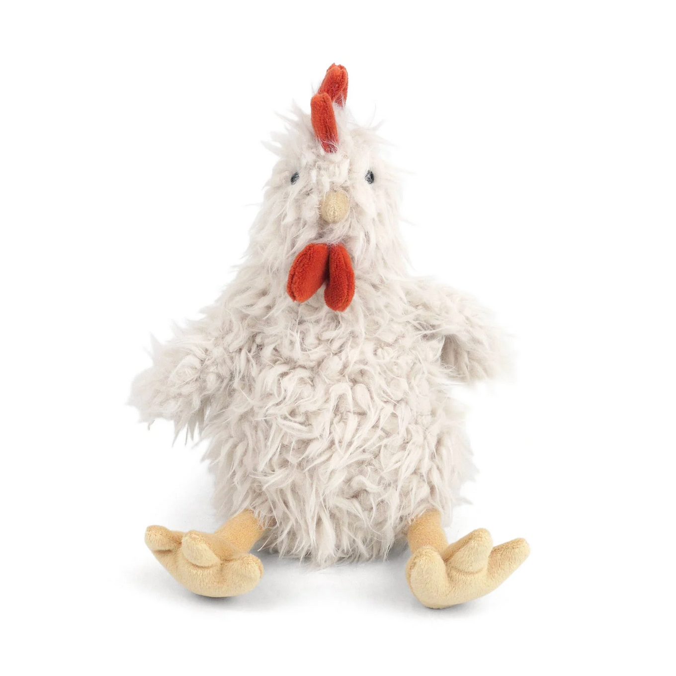 Plush toy chicken on a white background