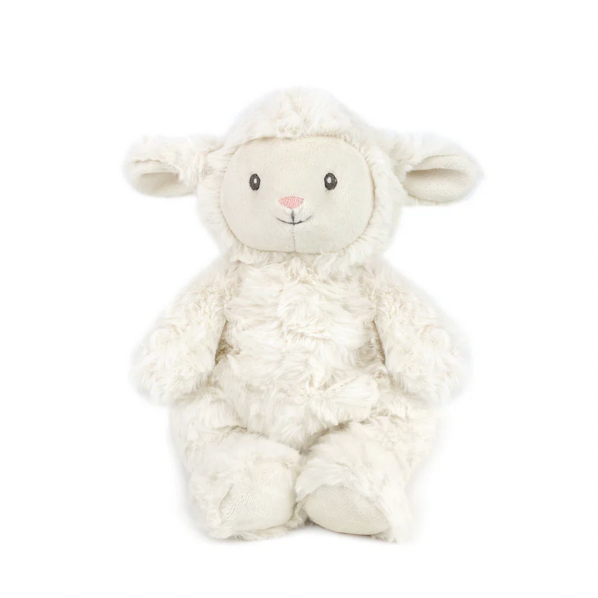 White plush lamb toy on a white background